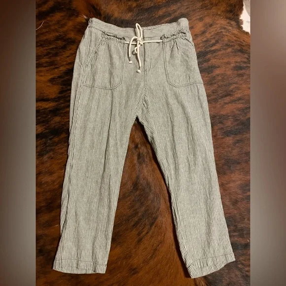 Anthropologie Seashore Linen Blend Pants Green/White - Picture 7 of 9